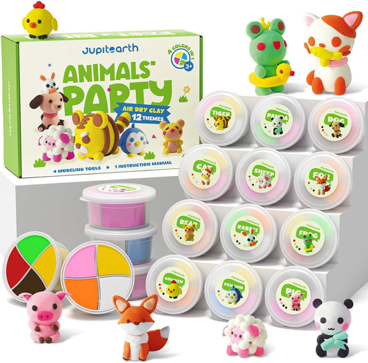 JUPITEARTH Air Dry Clay for Kids,12 Animals Theme Party Modeling Clay Set