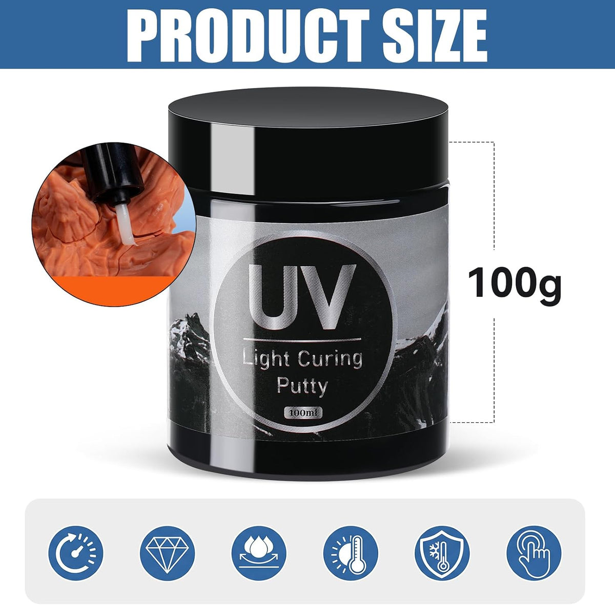 Lounsweer 200g UV Light Curing Putty Resin Clay 3D Print Repair Filler Fast Curing for 3D Crafts Model Kits Fix Nicks Scratches Cracks Quickly(200g, Clear)