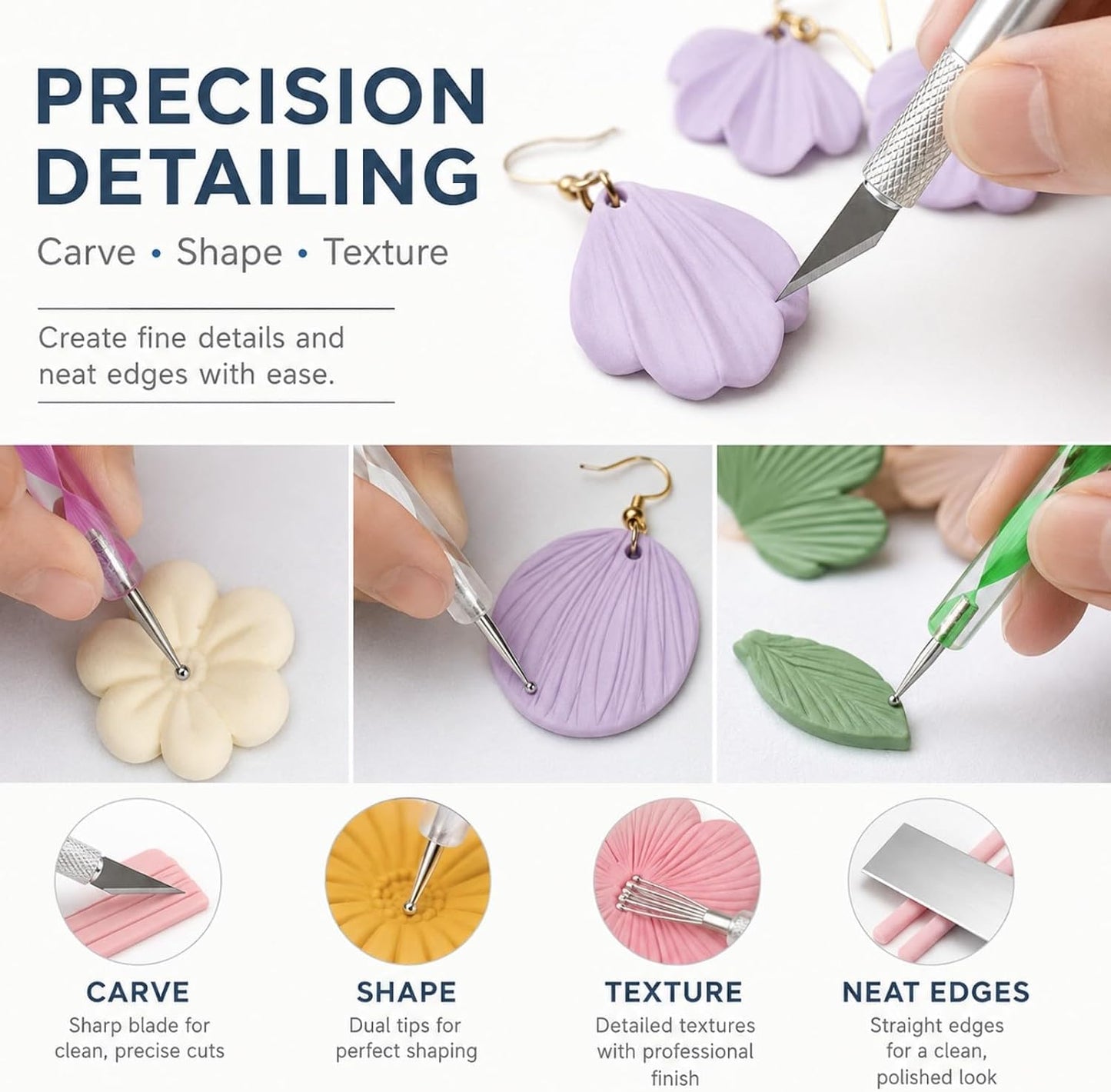 DIYOOHOMY 18 Pcs Polymer Clay Tools Kit, Rolling Pin with Thickness Rings