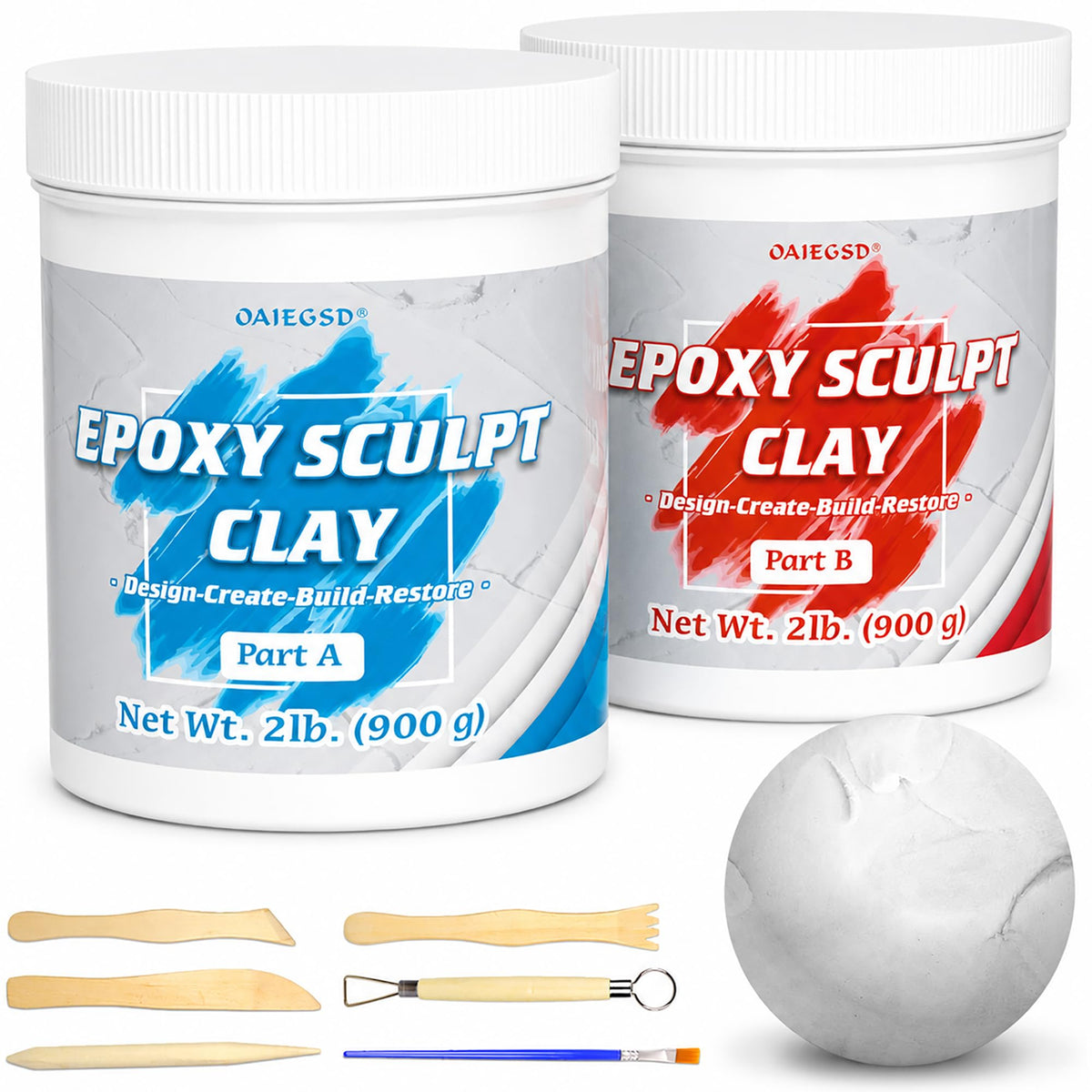 1 lb White Epoxy Putty Sculpt Clay, 2 Part Self Hardening Modeling Clay
