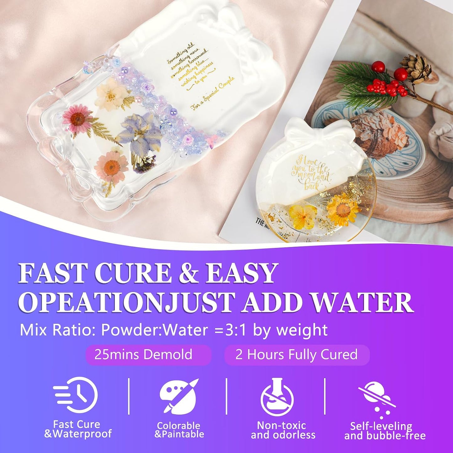 Resin Casting Powder 3000g (Packaging Upgrade), 20~30 Minutes Demold, Water Activated Plaster Powder for Craft Casting, Easy Mixing and Self Leveling
