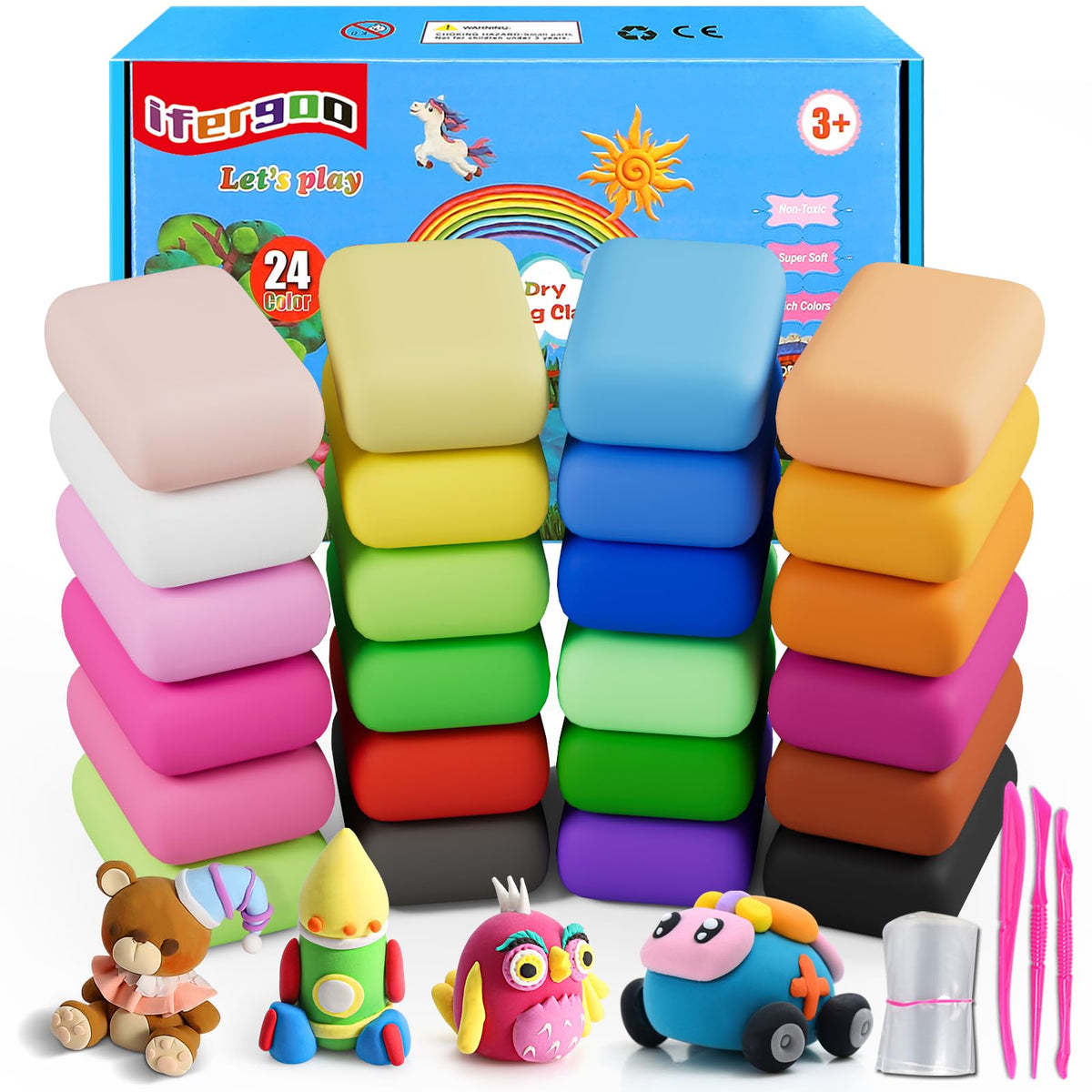ifergoo Air Dry Clay, 36 Colors Magic Foam DIY Molding Clay for Slime