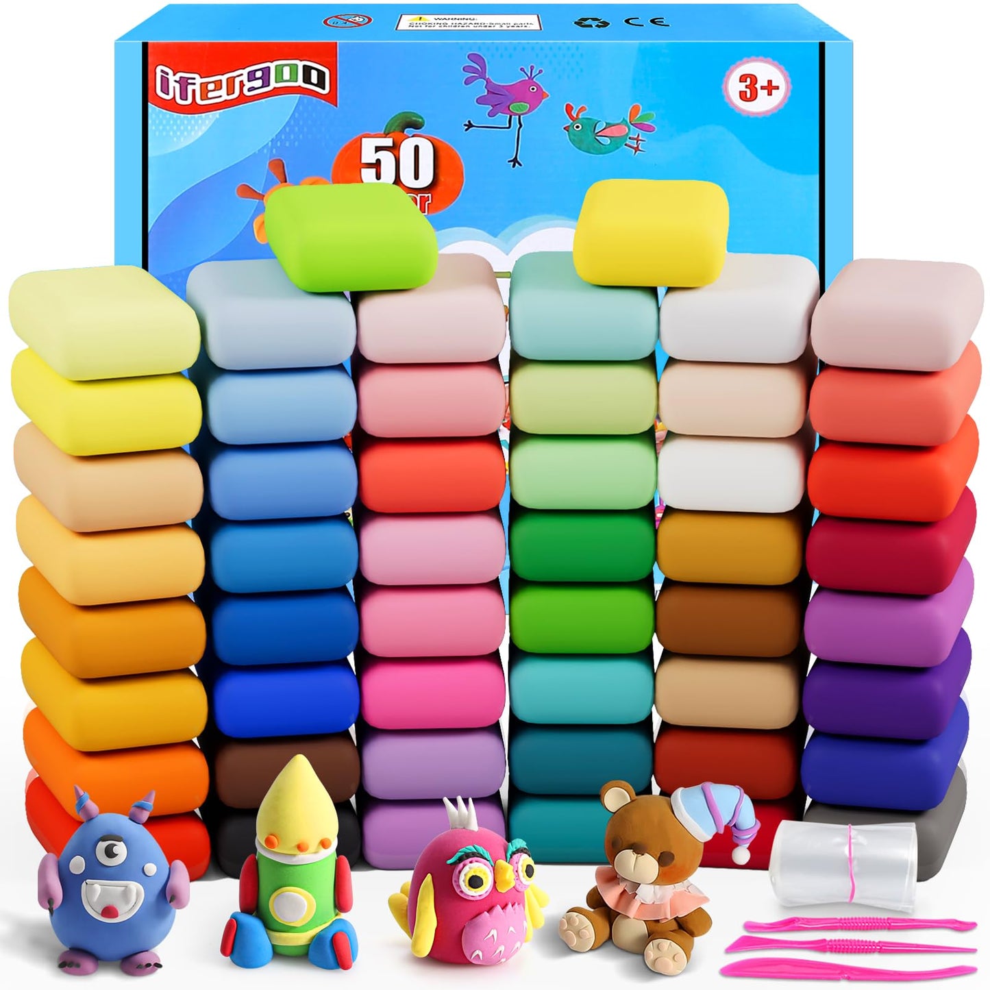 ifergoo Air Dry Clay, 36 Colors Magic Foam DIY Molding Clay for Slime