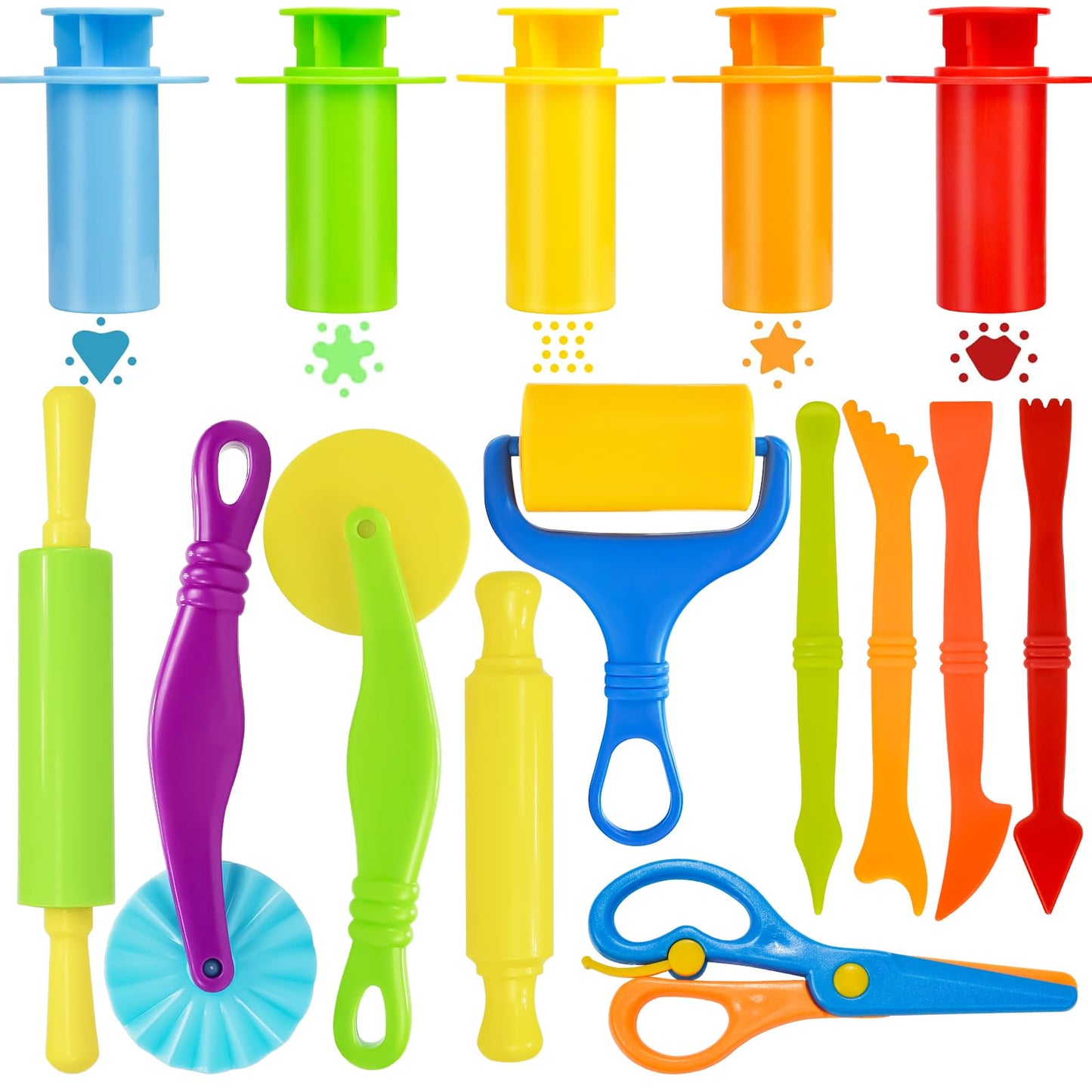 LCY WEDSHI Dough Tool Set, 9 Pcs Dough Tools Sets for Kids Ages 4-8, Dough Accessories Includes Cutters Roller, Rolling Pins, Safety Scissors, Plastic Knife, Plastic Rollers