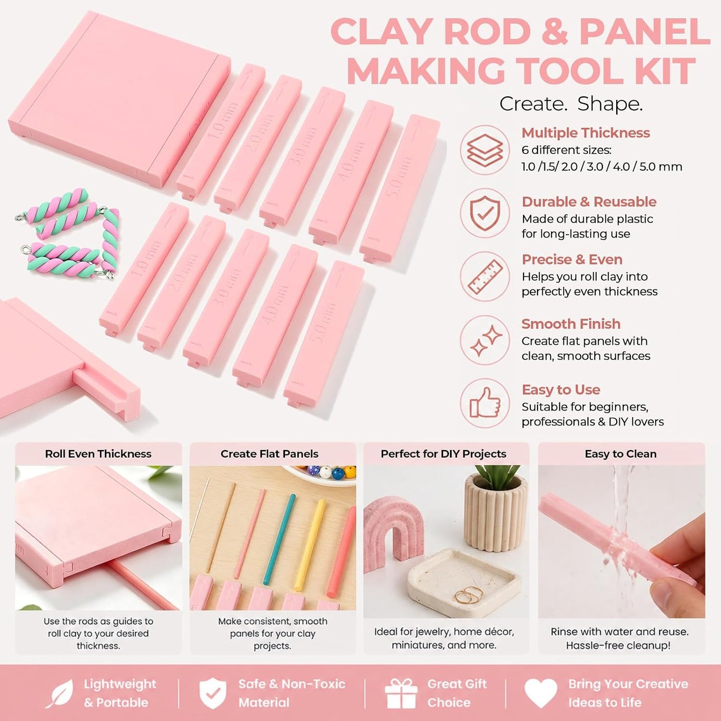 7 Pcs Clay Tube Hoop Roller Guide Set, Clay Rolling Strip Shape Maker