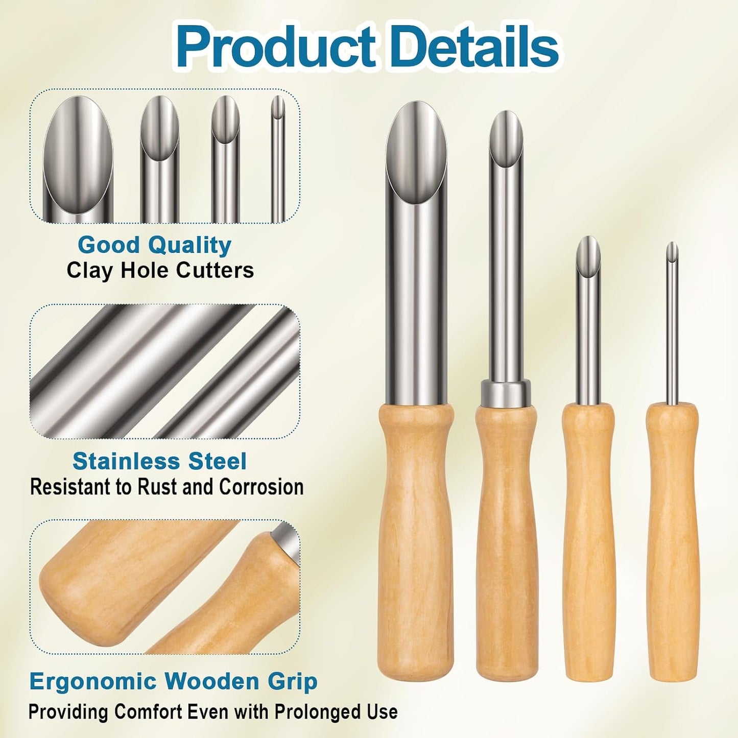 Amrules 4 Pcs Clay Hole Cutters Sculpting Tools Set for Pottery