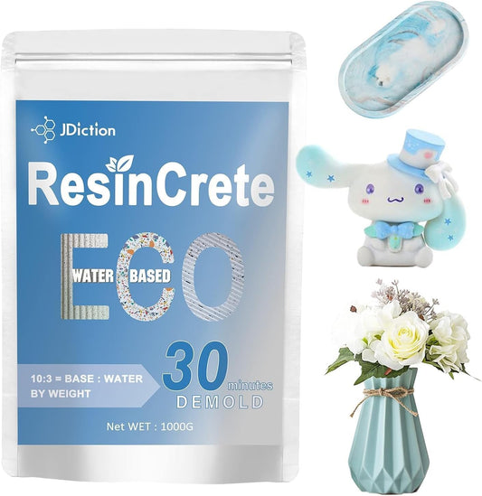 JDiction ResinCrete, 1000G Water-Based Eco-Friendly Formula, 20-30 Minutes Demold Fast Curing Eco Casting for Beginners, Mineral Casting Powder, Easy Mix for DIY Home Art