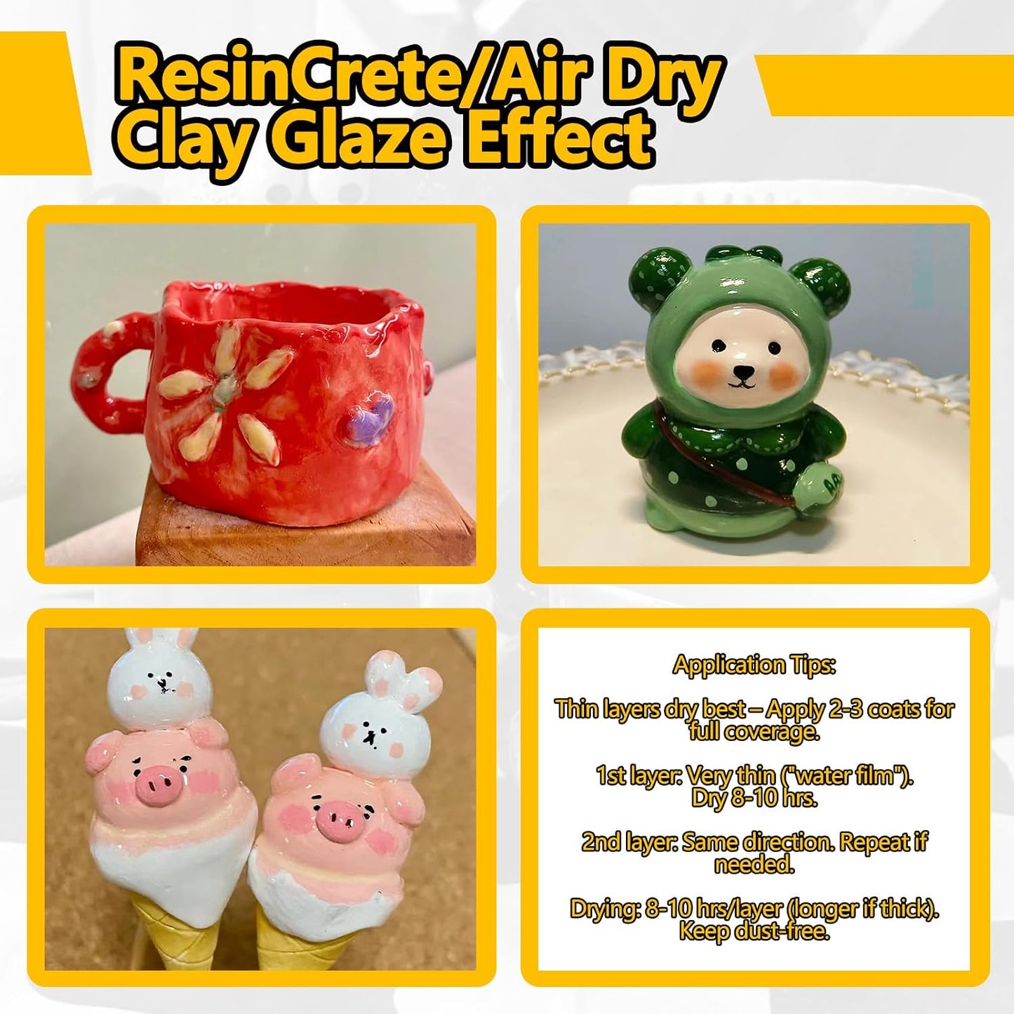Air Dry Clay Glaze, 177ml Clay Varnish for Air Dry Clay/Polymer Clay Sealer, ResinCrete, Varnish for Pottery&Acrylic Paint, Waterproof & Stain Resistant, Design for Air Dry Clay Pottery (Gloss,6OZ)