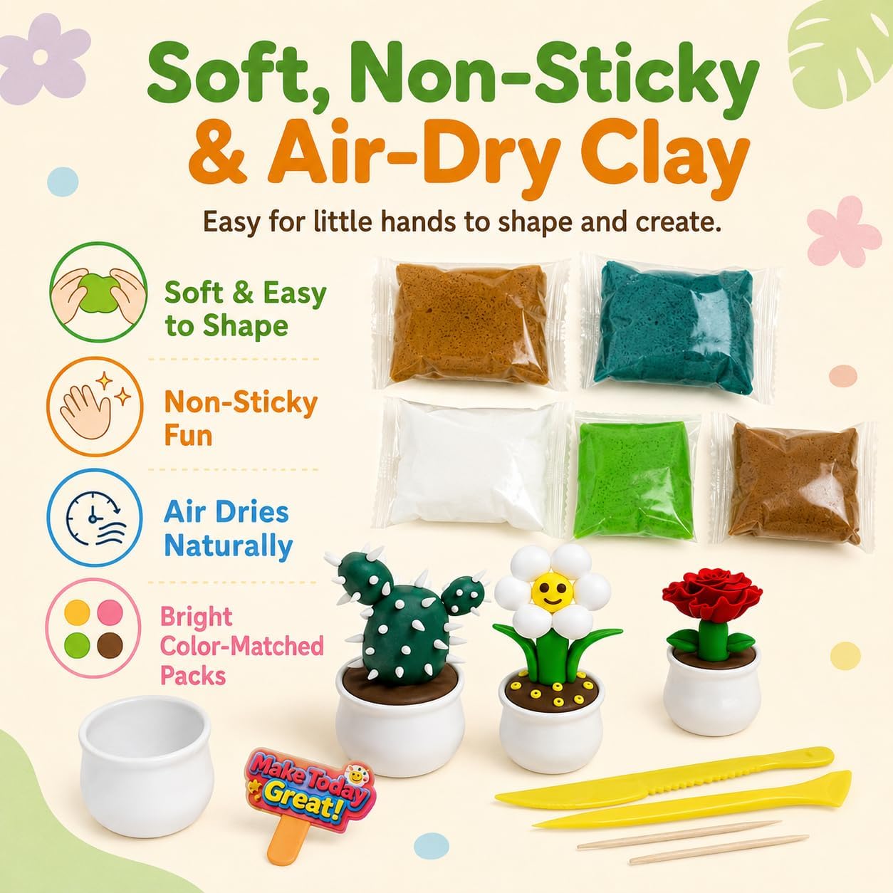 Air Dry Clay Kit for Kids, 12 Plants Modeling Magic Clay Sculpting Tools