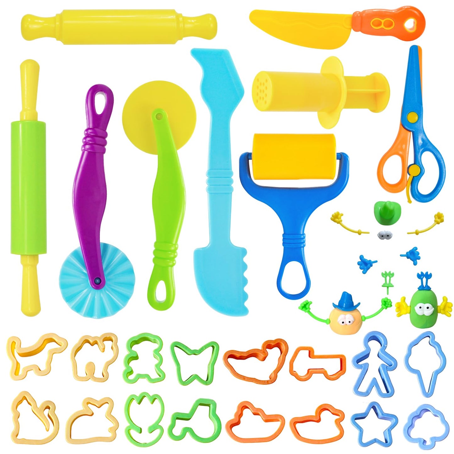 LCY WEDSHI Dough Tool Set, 9 Pcs Dough Tools Sets for Kids Ages 4-8, Dough Accessories Includes Cutters Roller, Rolling Pins, Safety Scissors, Plastic Knife, Plastic Rollers