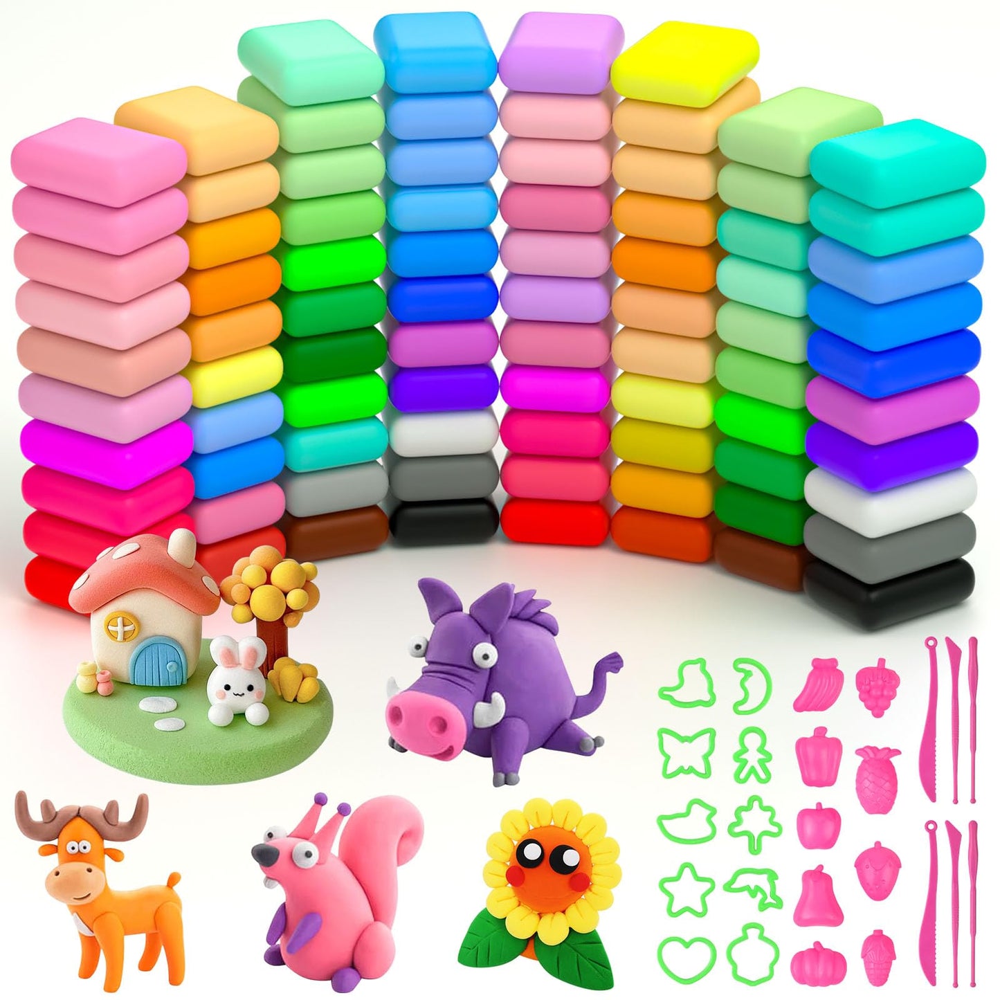 Ainiv Air Dry Clay Kit, 60 Colors DIY Model Magic Clay for Kids