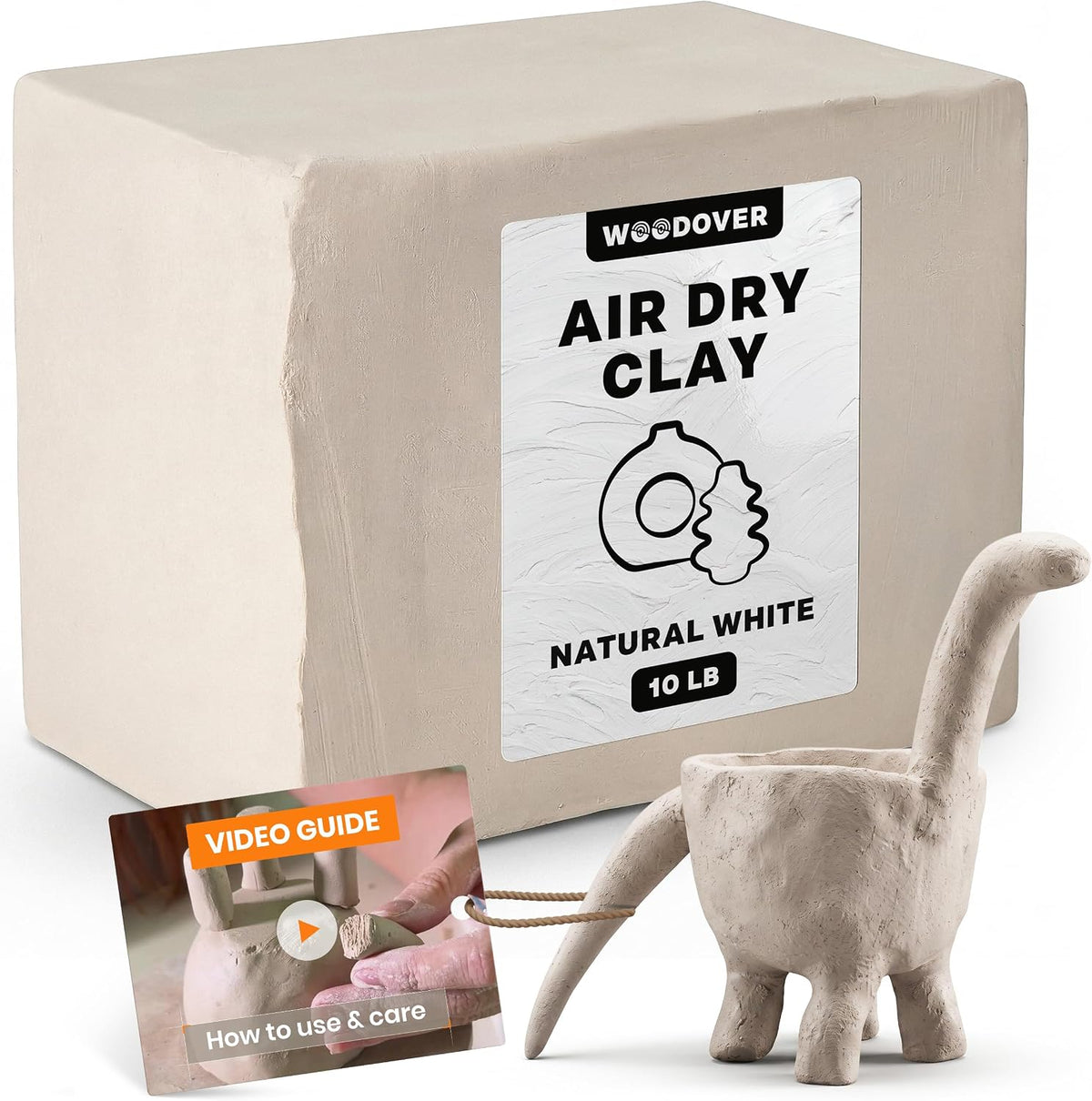 WOODOVER Premium Air Dry Clay White, 10 lb – Natural Modeling Clay for Sculpting, Pottery & DIY Crafts – Self-Hardening for Artists, Beginners and Professionals