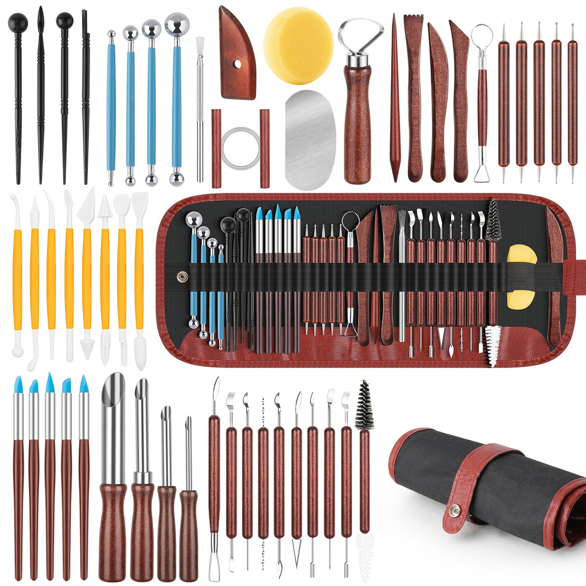 48PCS Pottery Tools Kit for Sculpting, Clay Carving Tools, Ceramic Tools for Polymer Clay, Modeling, Trimming, Molding, Shaping, Pottery Kiln, Arts Crafts Supplies, Adults, Students, Beginners, Pros