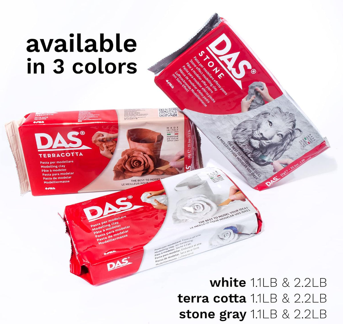 DAS Air-Hardening Modeling Clay - Stone Air Dry Clay 2.2lb Block - Pliable Air Clay for Sculpting and Coating - Introductory Air Dry Modeling Clay for All Ages - Molding Clay for Sculpting and More