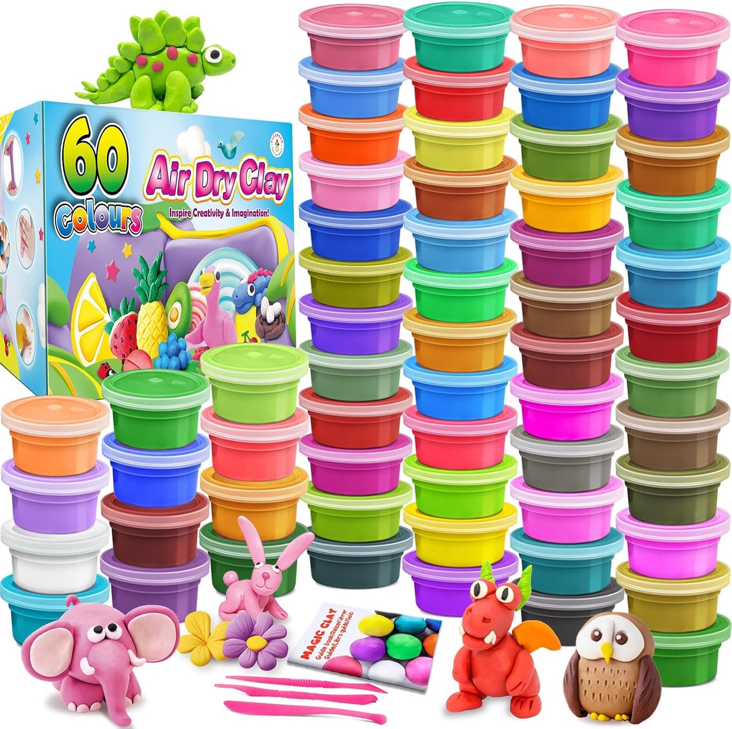 ESSENSON Air Dry Clay 60 Colors, Modeling Clay for Kids