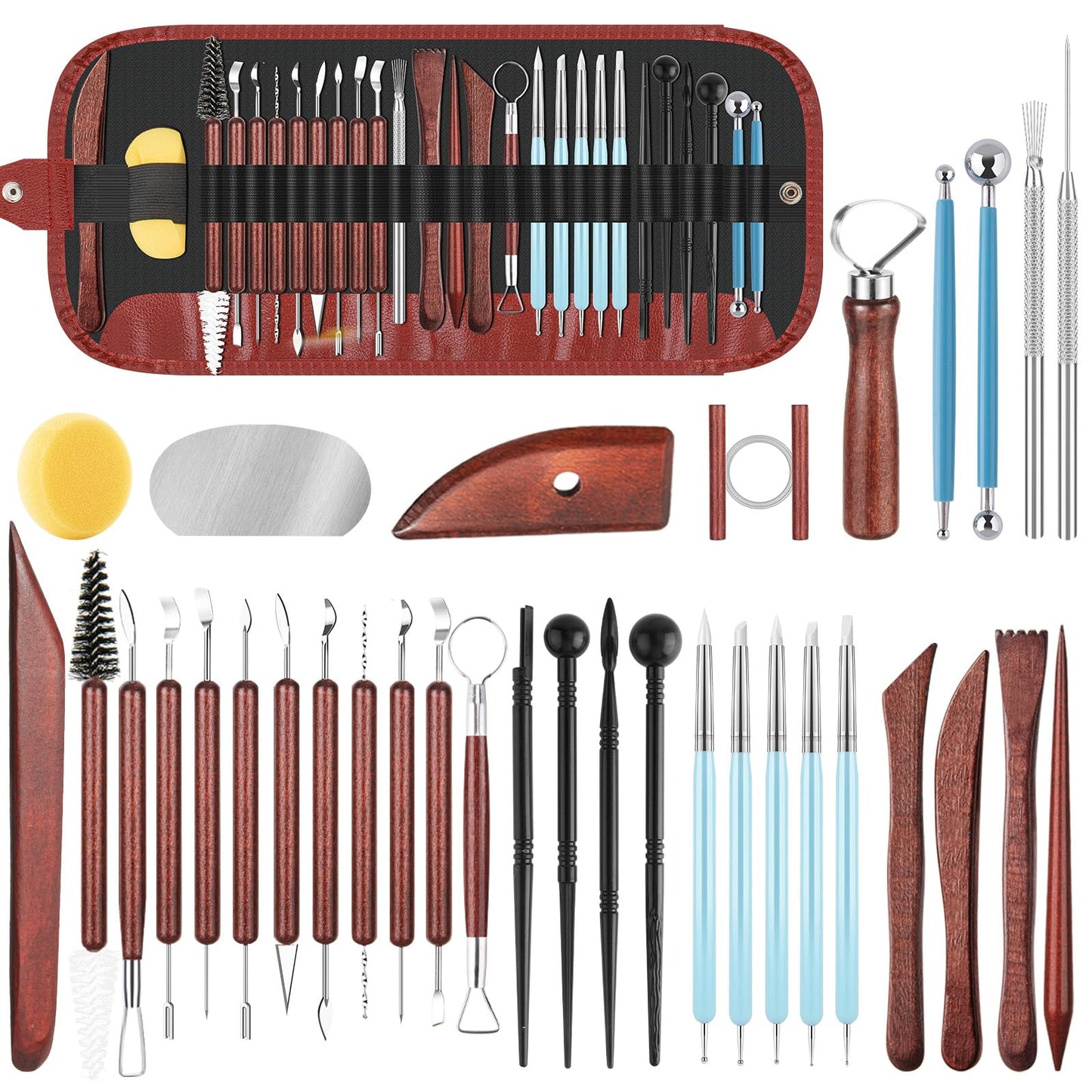 48PCS Pottery Tools Kit for Sculpting, Clay Carving Tools, Ceramic Tools for Polymer Clay, Modeling, Trimming, Molding, Shaping, Pottery Kiln, Arts Crafts Supplies, Adults, Students, Beginners, Pros
