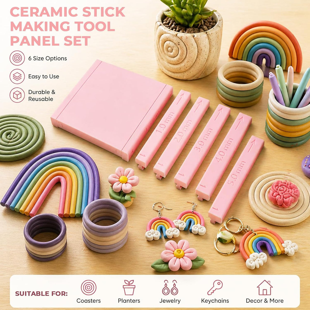 7 Pcs Clay Tube Hoop Roller Guide Set, Clay Rolling Strip Shape Maker