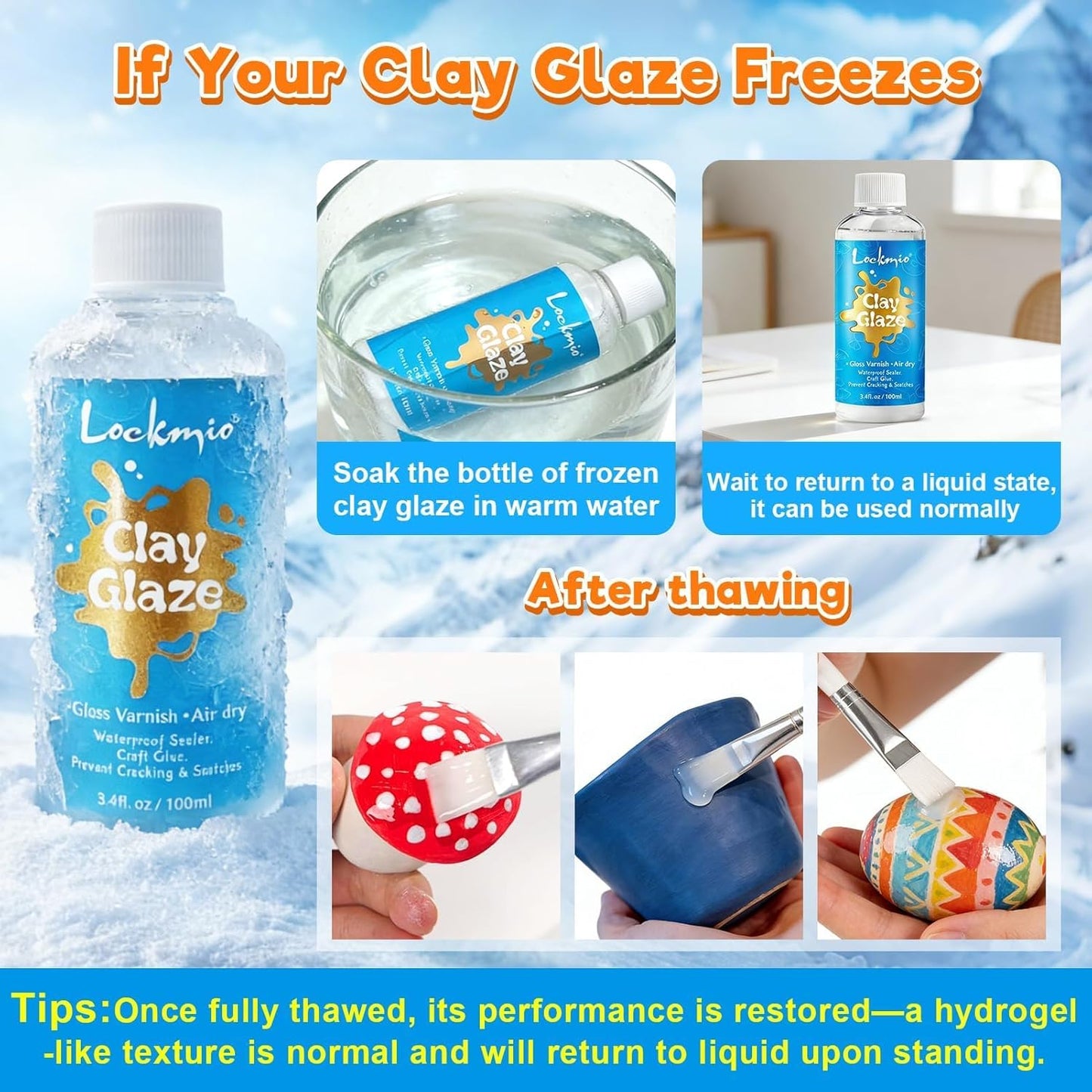 3.4FL OZ Air Dry Clay Glaze & 25pcs Tools Kit, Gloss Protective Sealant