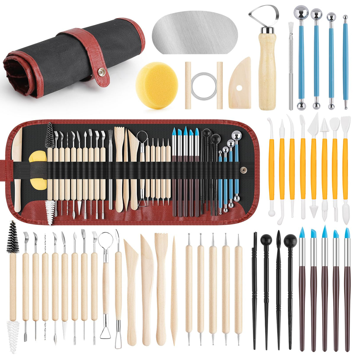 23PCS Clay Tools Sculpting, Ceramic & Pottery Modeling Tool, Ceramics Tools Set, Polymer Tools Kit, Air Dry Clay Tools for Carving, Molding, Pottery Wheel, Crafting Supplies, Pros, Beginners, Adults