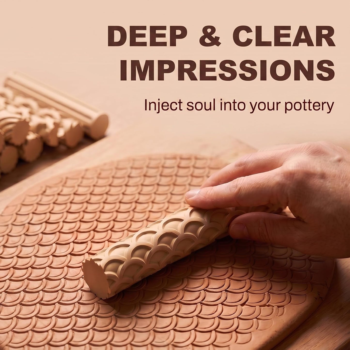 Hokkieam Clay Texture Rollers, 10 PCS Plastic Polymer Clay and Pottery Tool