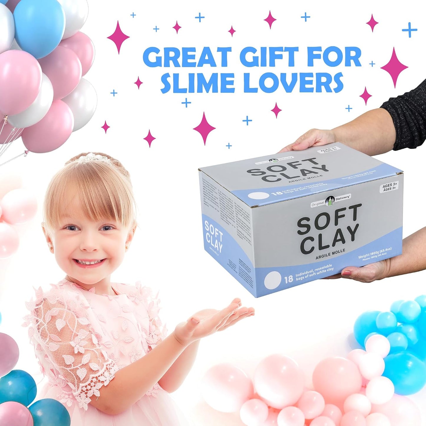 Original Stationery Soft Clay Modeling Compound - 4 lb (1.8 kg), White - Air Dry Cloud Dough & Butter Slime Clay for DIY Slime Kit, Arts & Crafts, Ages 7+ Kids Crafts