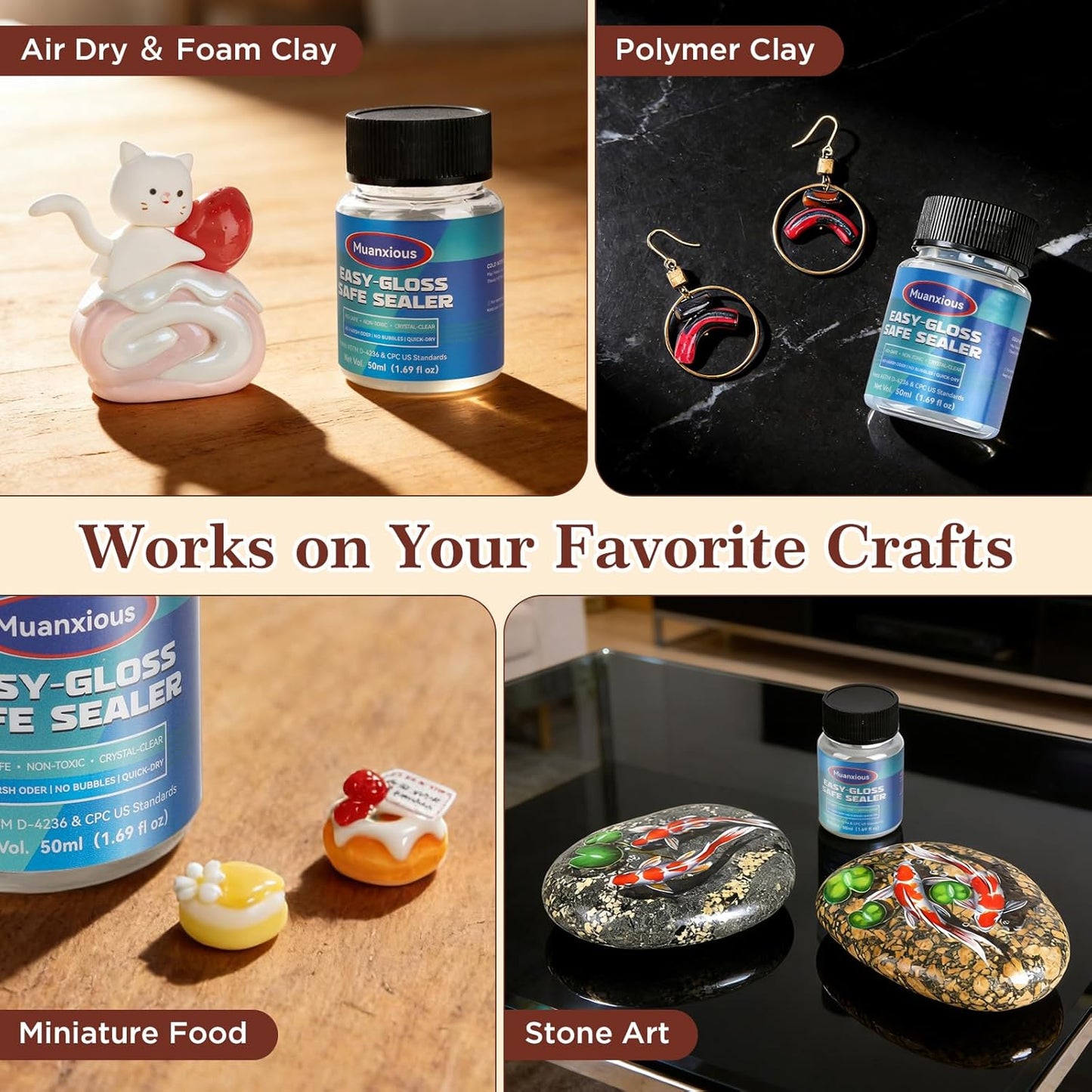 Air-Dry Clay Varnish, Clear Gloss, Low Odor, ASTM D-4236, 50 mL
