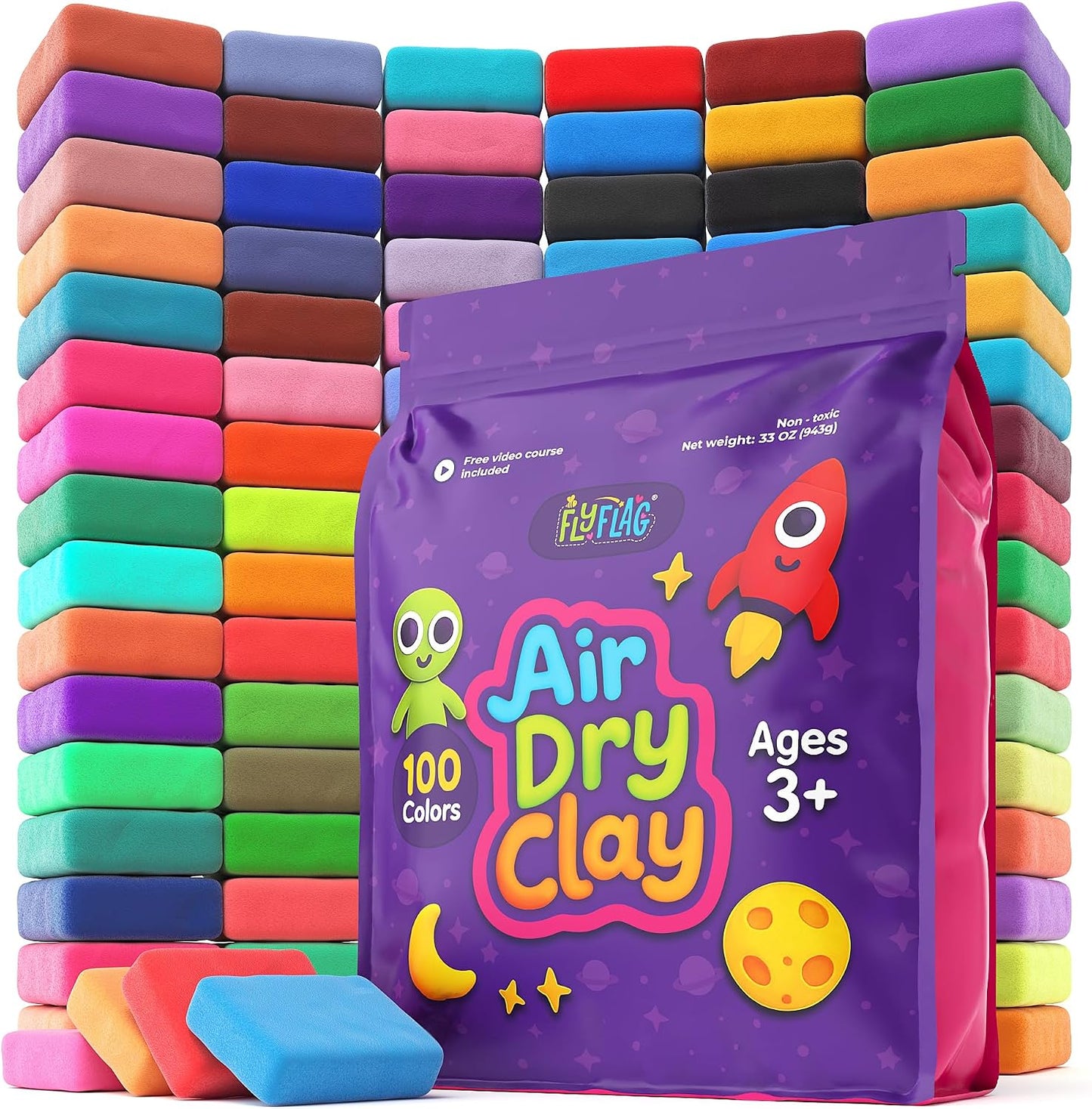 FlyFlag Air Dry Clay - 100 Colors, Ultra Light and Soft, Non-Toxic Modeling Clay for Kids with Tools and Tutorials, for Creative Play and Learning