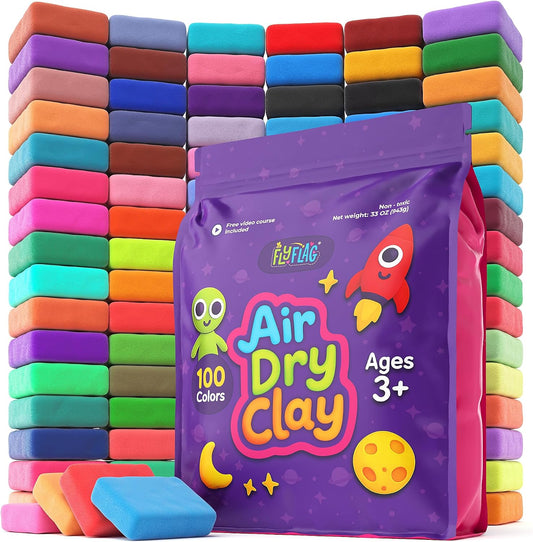 FlyFlag Air Dry Clay - 100 Colors, Ultra Light and Soft, Non-Toxic Modeling Clay for Kids with Tools and Tutorials, for Creative Play and Learning