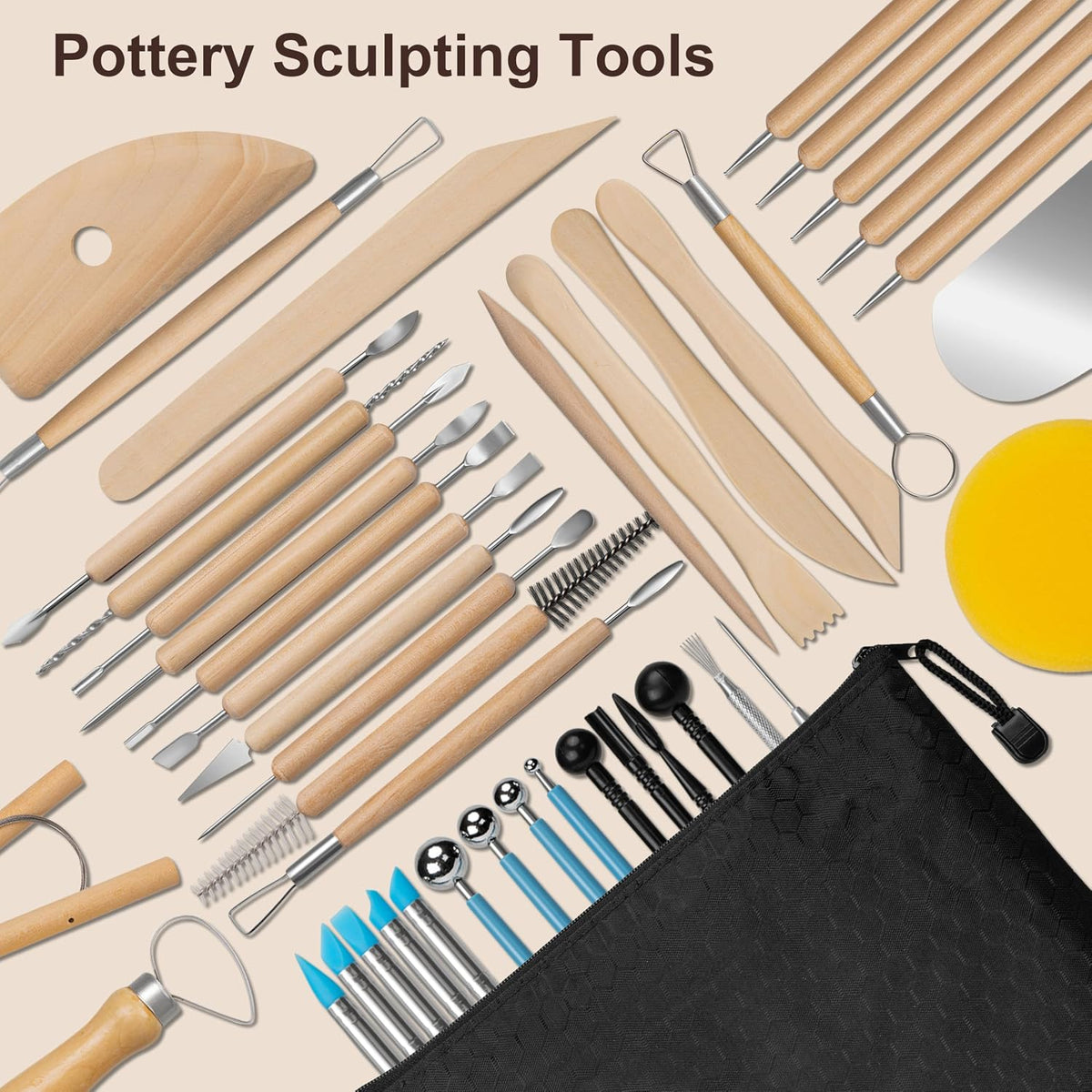 Amrules 43 Pcs Polymer Clay Sculpting Tools Kit for Adults, Light Yellow