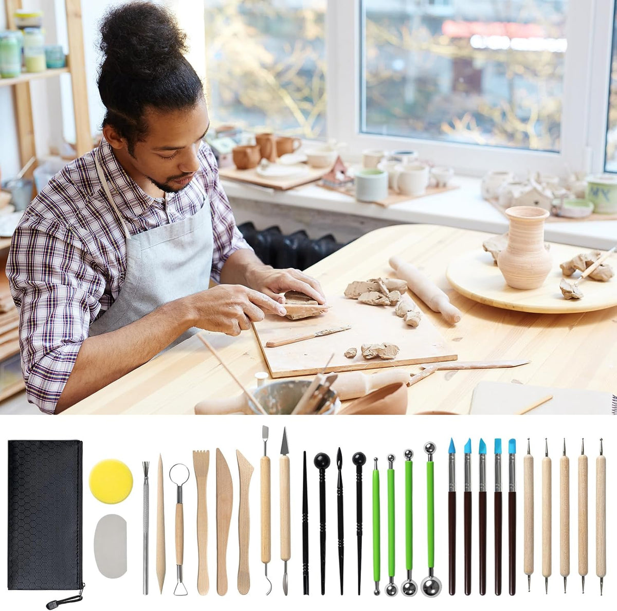 Leyclub 29 PCS Clay Tool, Clay Sculpting Tools Kit, Pottery Tools Can be Used for Stippling, Carving, Molding, and Shaping Clay Crafts, for Beginners, Hobbyists, Artists
