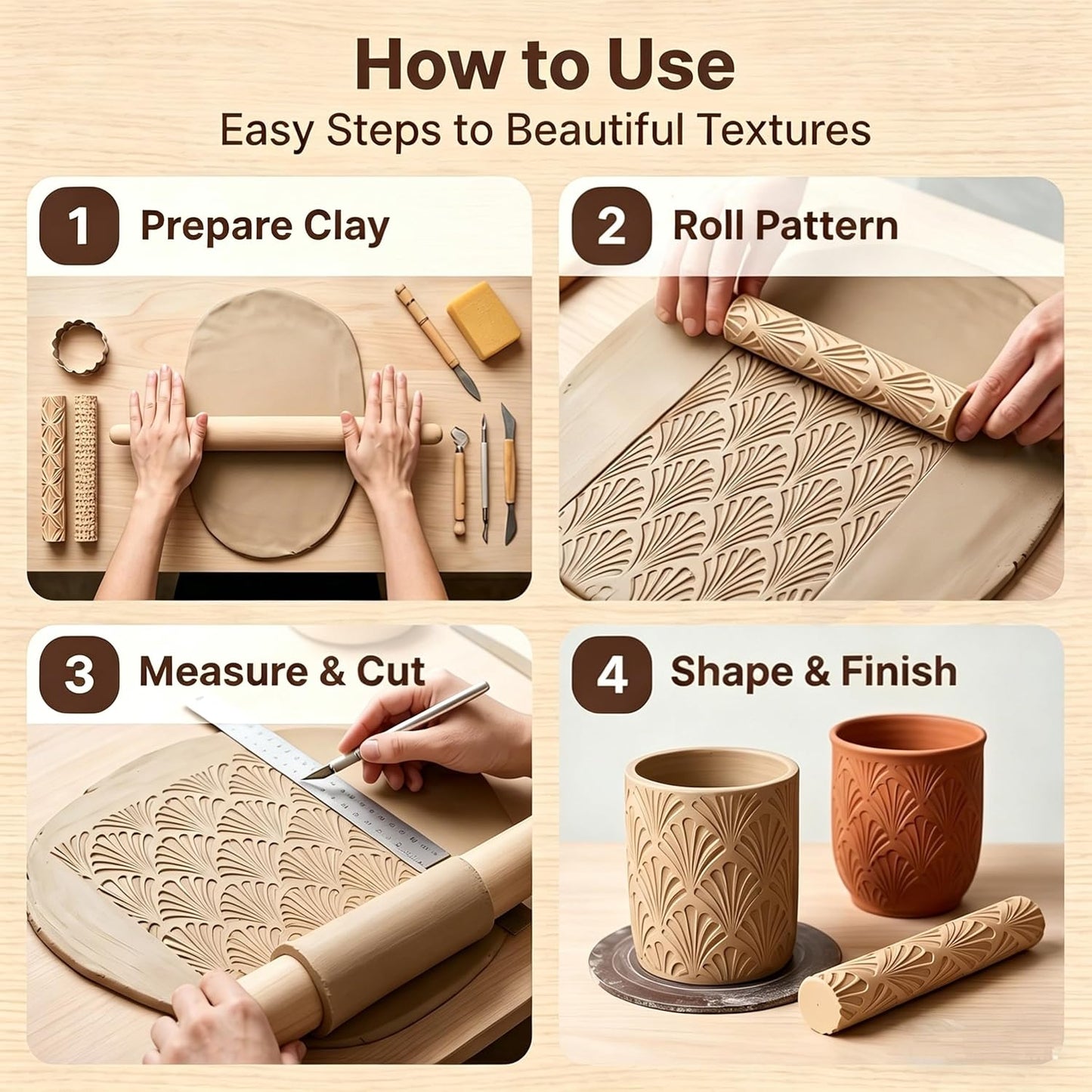 Hokkieam Clay Texture Rollers, 10 PCS Plastic Polymer Clay and Pottery Tool