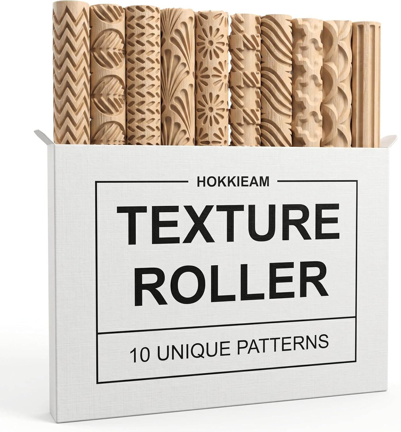 Hokkieam Clay Texture Rollers, 10 PCS Plastic Polymer Clay and Pottery Tool