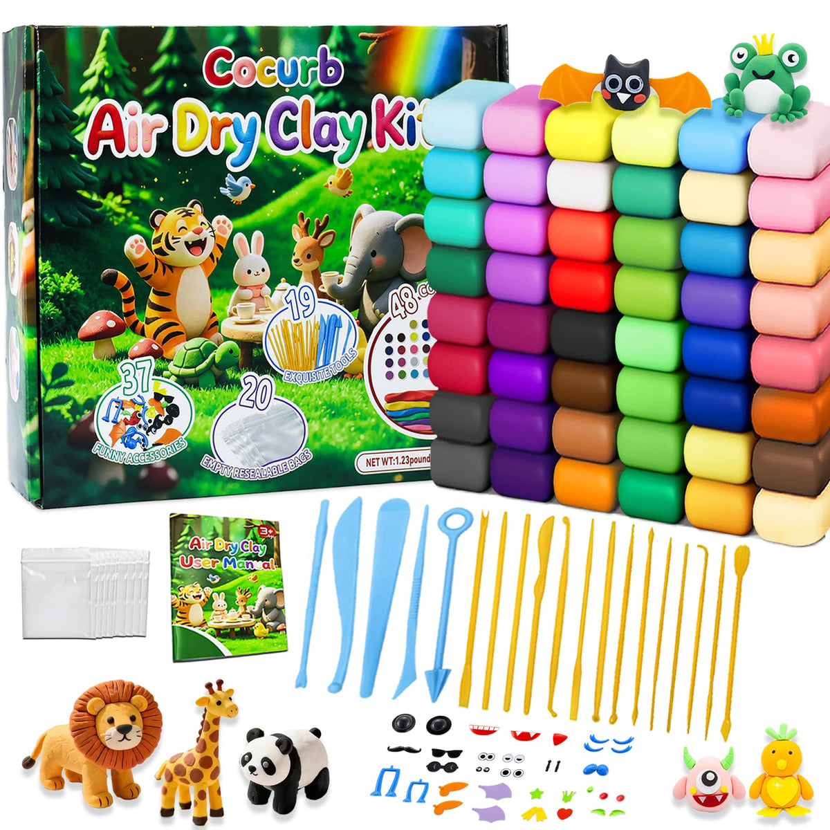 36 PCs Air Dry Clay Kit for Kids Age 3-12 with 3 Sculpting Tools 36 Colors