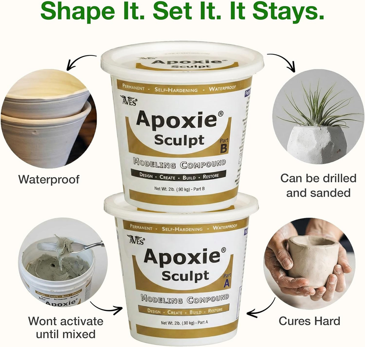 Aves-Apoxie Sculpt - 2 Part Modeling Compound (A & B) - 4 Pound, White