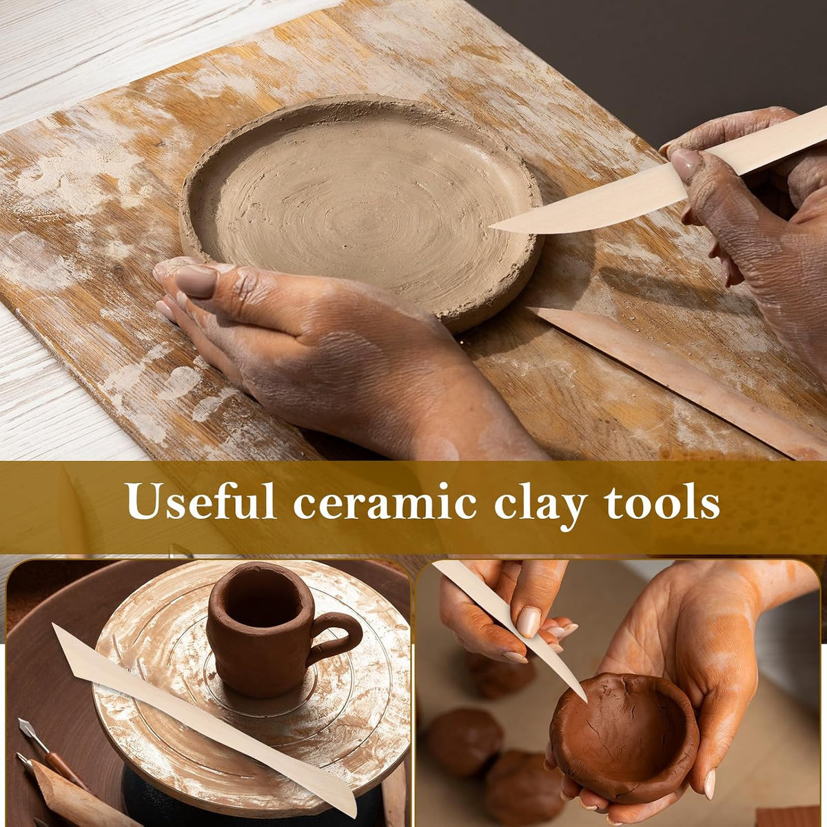 DIVINA VITAE 10Pcs Wooden Clay Sculpting Tools Double Ended Clay Modeling Tools 6.22 Inch Pottery Sculpting Tools for Cutting Soap Carving Smoothing Clay Supplies