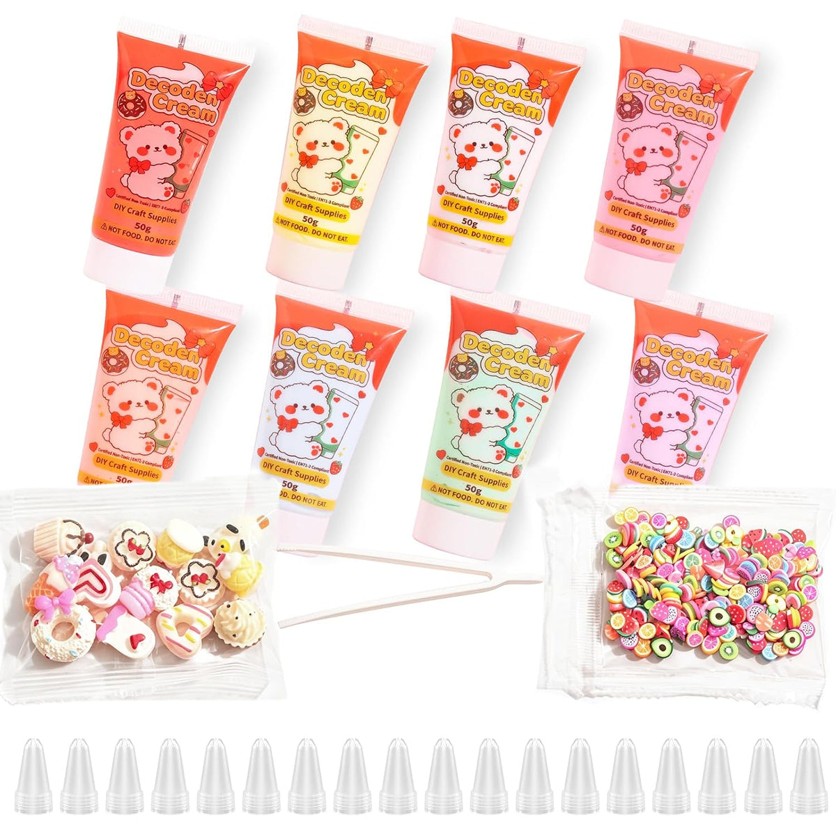 8 PCS Decoden Cream Glue Clay Set with Piping Tips for DIY Art Craft
