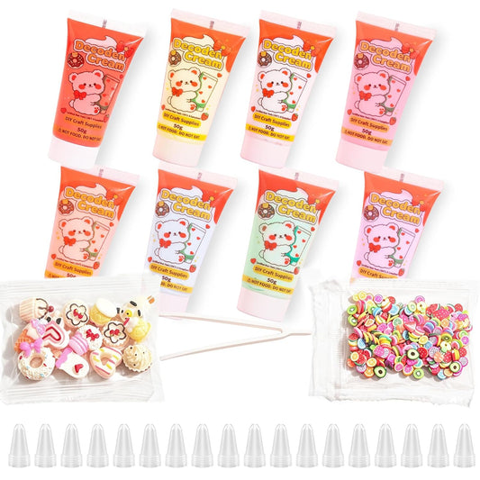 8 PCS Decoden Cream Glue Clay Set with Piping Tips for DIY Art Craft