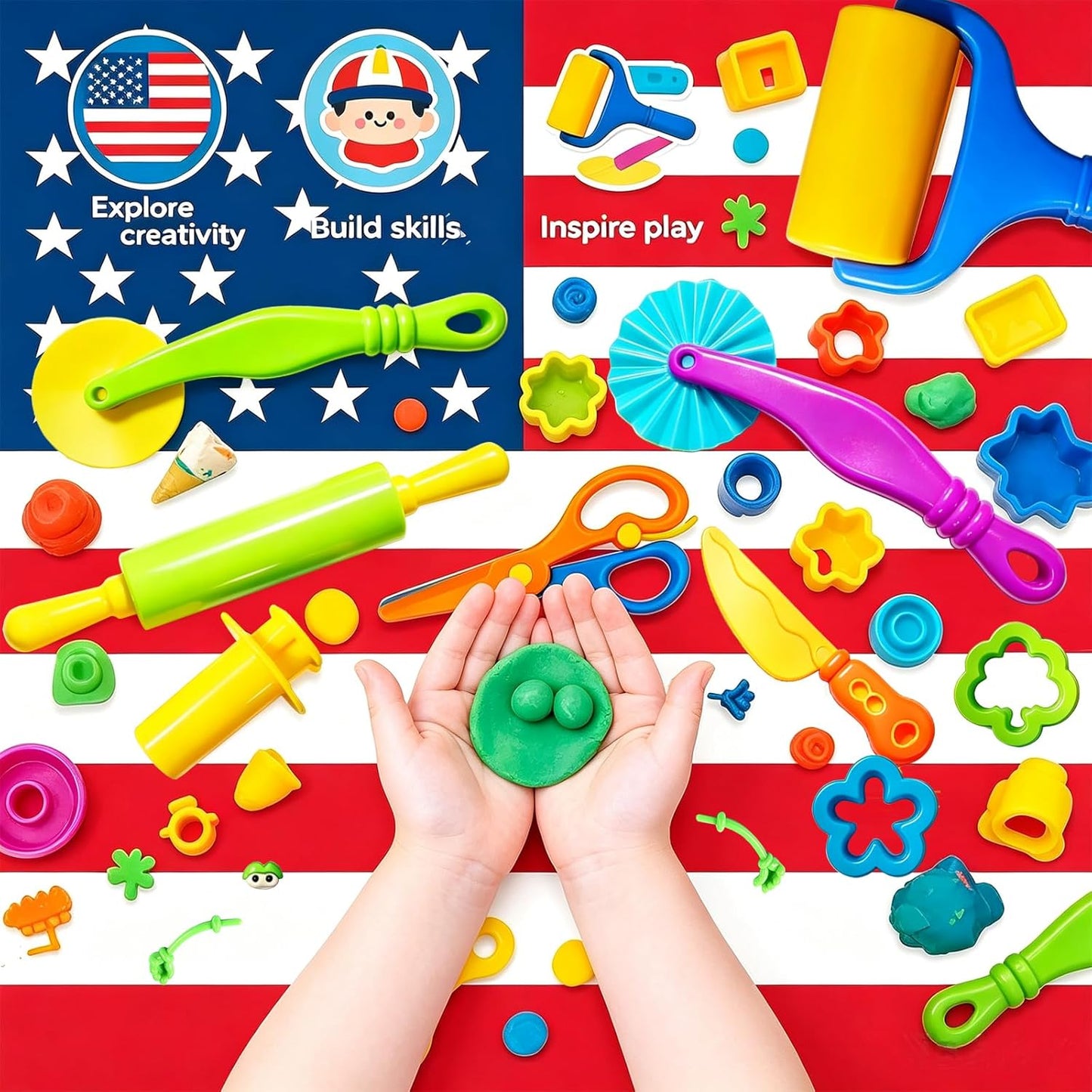 Dough and Clay Play Tools Kit for Kids, Modeling Clay Accessories for Toddlers, Animal Cutters with DIY Rollers & Safety Scissors, Dough Extruder Easy Squeeze for Kids, Ideal Home Play & Baking Set
