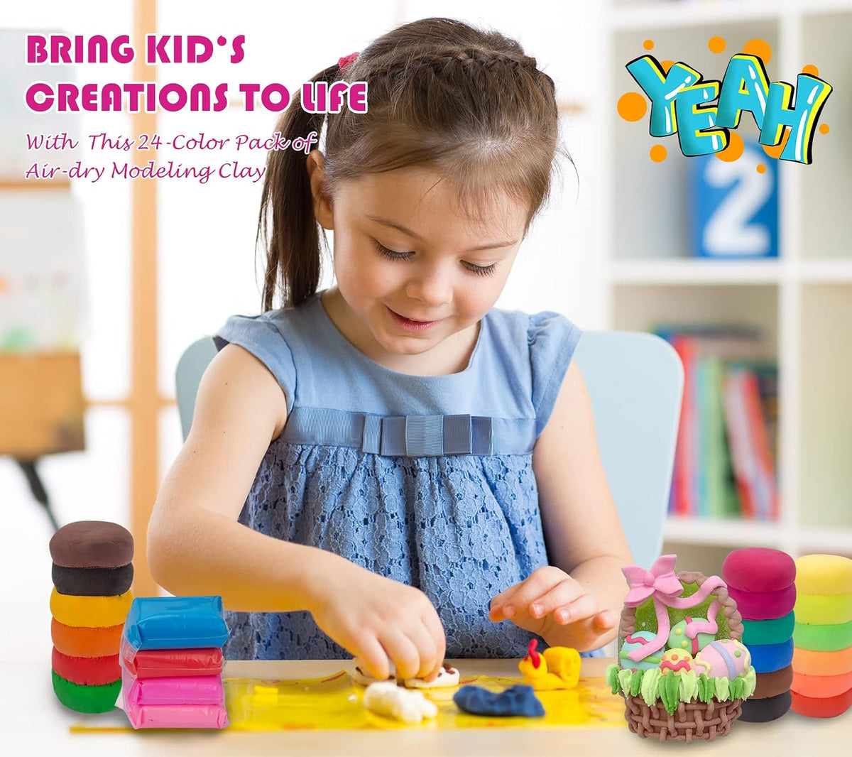 Air Dry Clay 24 Colors, Modeling Clay for Kids, DIY Molding Magic Clay, Toy Gifts for Age 3+ Years Old Boys Girls Kids