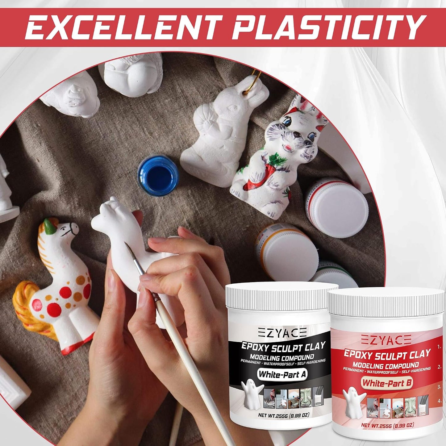 Epoxy Clay, Magic Epoxy Sculpt Clay, 2 Part Modeling Compound (A & B) of Magic Sculpt Epoxys Clays for Sculpting, Modeling, Building and Repairing, White, 1 Pound