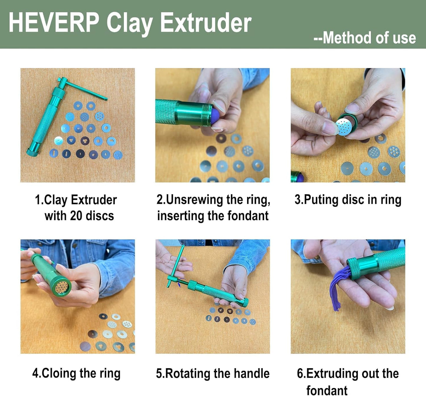 HEVERP Stainless Steel Clay Extruders Sugar Paste Extruder Cake Fondant Decorating Tool Set (Green)