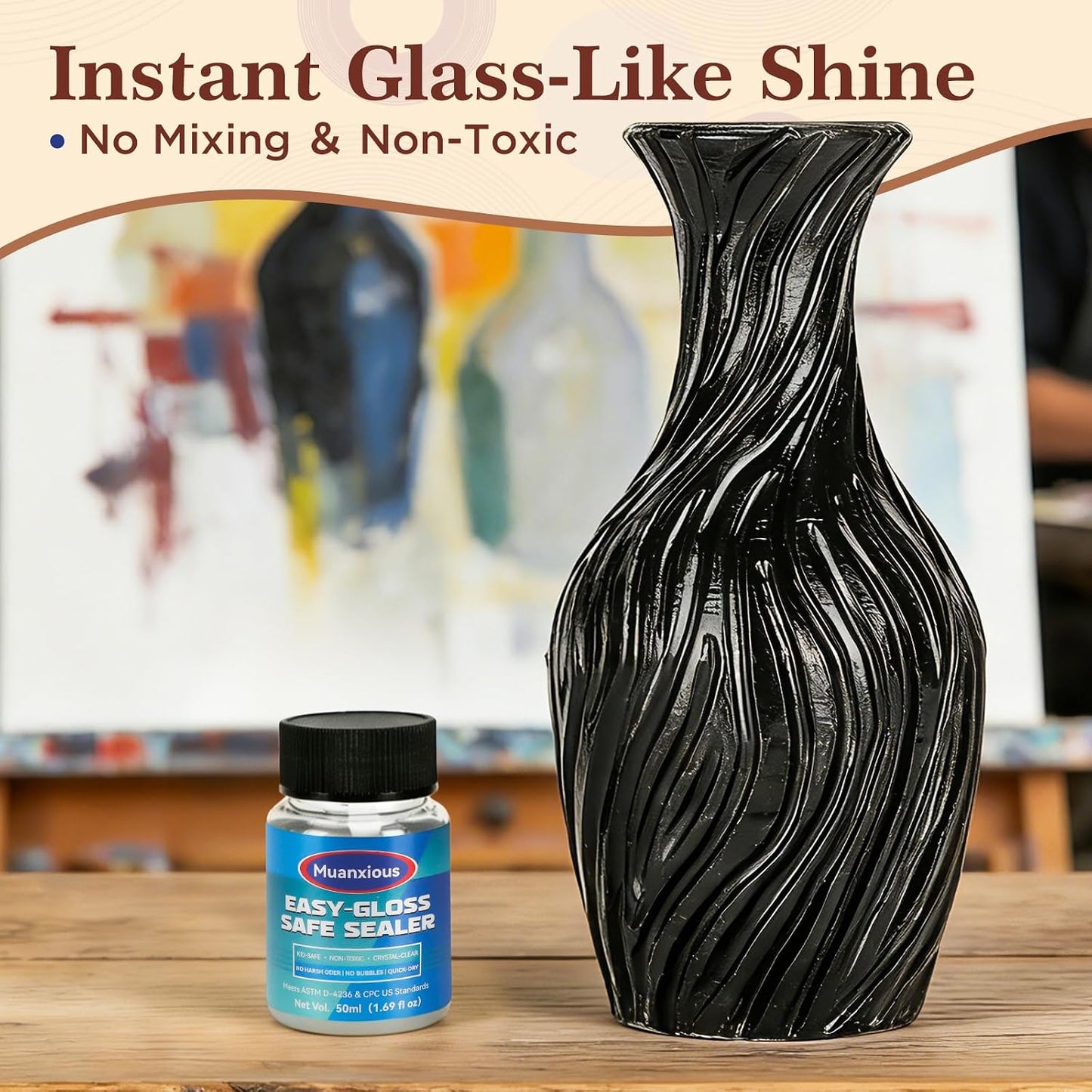 Air-Dry Clay Varnish, Clear Gloss, Low Odor, ASTM D-4236, 50 mL