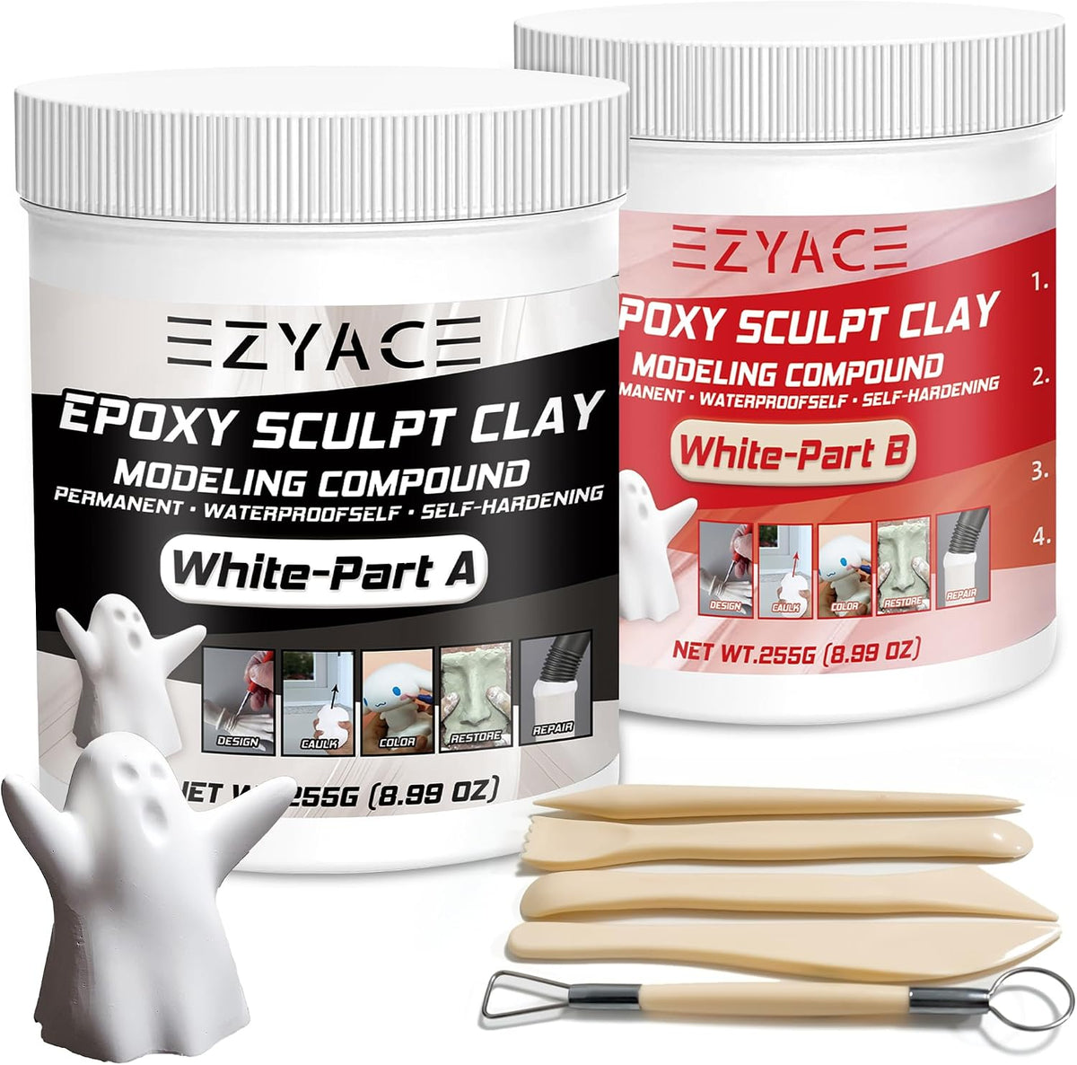 Epoxy Clay, Magic Epoxy Sculpt Clay, 2 Part Modeling Compound (A & B) of Magic Sculpt Epoxys Clays for Sculpting, Modeling, Building and Repairing, White, 1 Pound